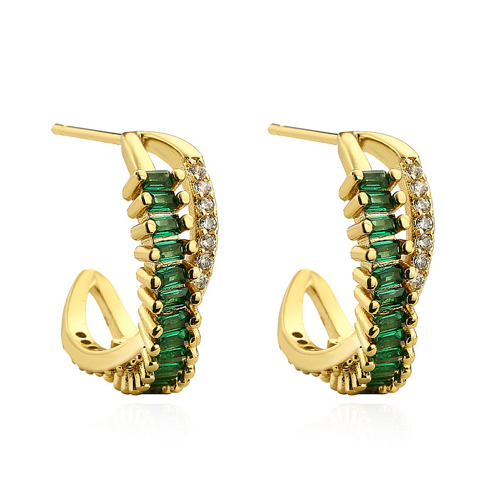 1 Pair Modern Style C Shape Plating Inlay Copper Zircon 18K Gold Plated Ear Studs