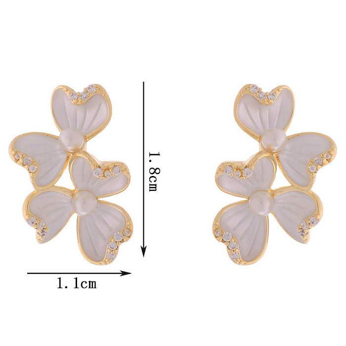 1 Pair Simple Style Shamrock Plating Inlay Copper Zircon 14K Gold Plated Ear Studs