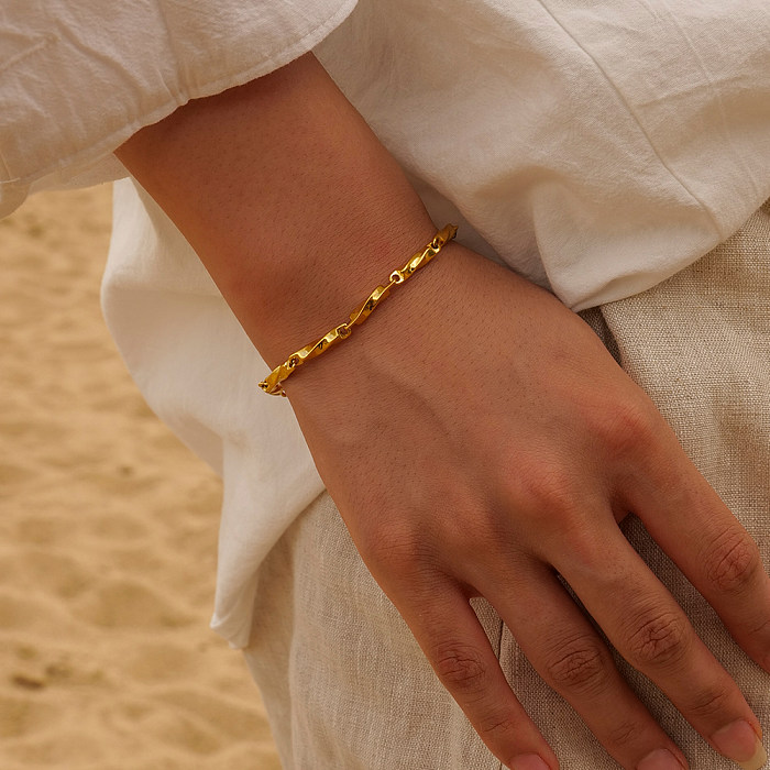 Colar de pulseiras banhado a ouro 18K com revestimento de aço inoxidável de cor sólida retrô básico