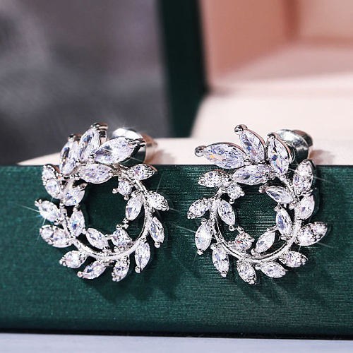 Fashion Simple Style Flower Copper Inlay Zircon Ear Studs