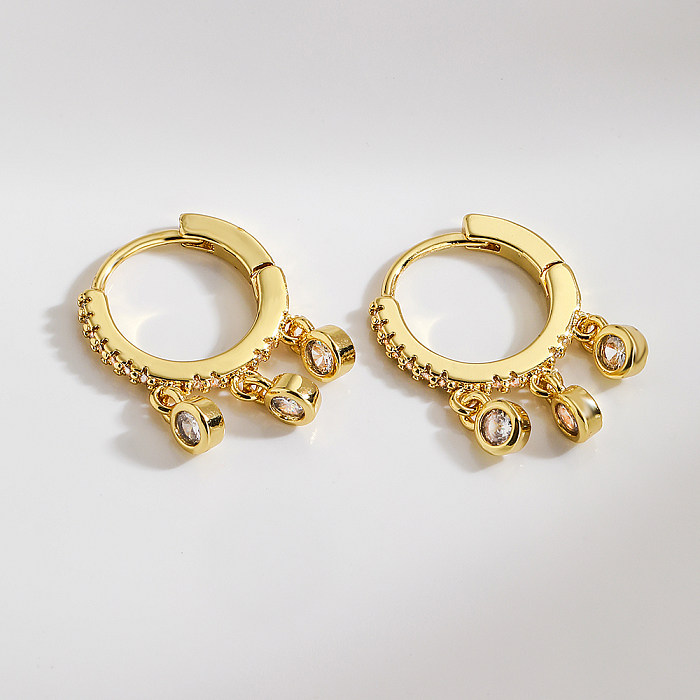 Fashion Cross Copper Gold Plated Zircon Dangling Earrings 1 Pair
