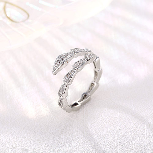 Simple Style Solid Color Copper Plating Inlay Zircon White Gold Plated Gold Plated Open Ring