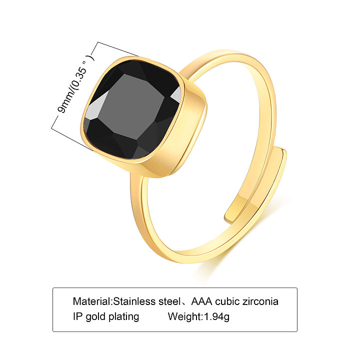 IG Style Vintage Style French Style Square Stainless Steel Plating Inlay Zircon 18K Gold Plated Open Ring