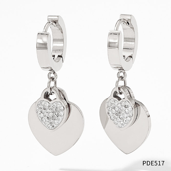 Fashion Heart Shape Stainless Steel Titanium Steel Plating Inlay Zircon Bracelets Earrings Necklace