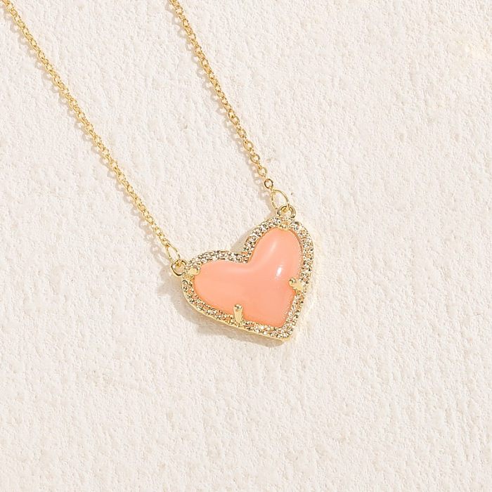 Elegant Classic Style Heart Shape Copper 14K Gold Plated Zircon Pendant Necklace In Bulk