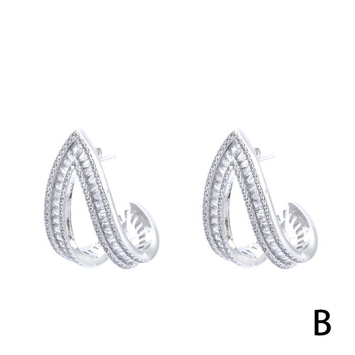 1 Pair Simple Style V Shape Plating Inlay Copper Zircon 18K Gold Plated Drop Earrings
