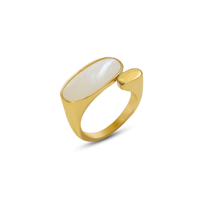 Fashion Titanium Steel 18k Gold Plated White Mother-of-pearl Oval Ring Wholesale jewelry