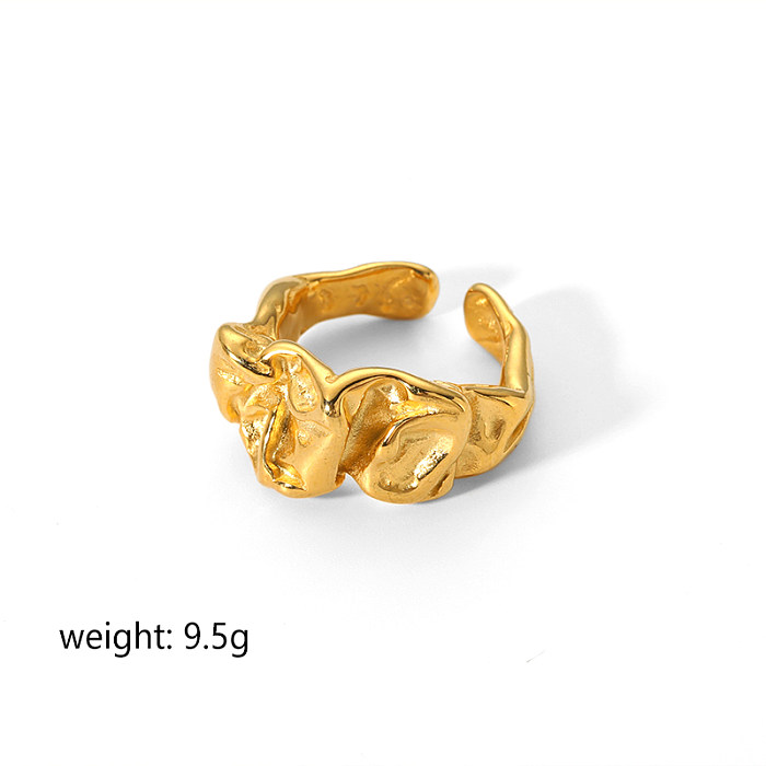 Dobras de cor sólida estilo vintage, revestimento de polimento de aço inoxidável, anéis banhados a ouro 18K, brincos