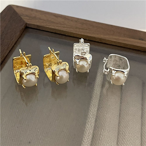 1 Pair Lady Geometric Copper Plating Inlay Freshwater Pearl Earrings