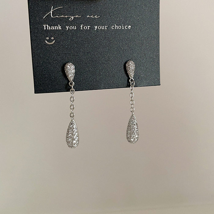 1 paire de boucles d'oreilles gouttelettes d'eau Style IG, incrustation de placage en cuivre et Zircon