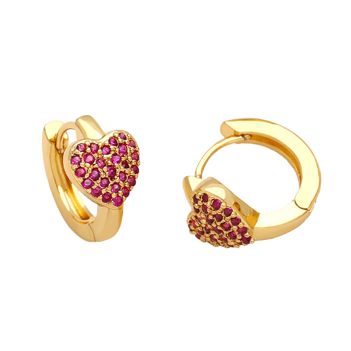 Fashion Heart Shape Copper Gold Plated Zircon Hoop Earrings 1 Pair