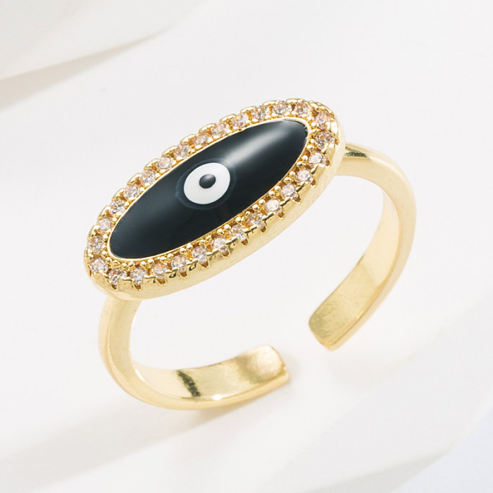 1 Stück Fashion Eye Kupfer Emaille Überzug Inlay Strass Offener Ring