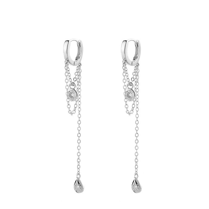 1 Pair Fashion Geometric Copper Inlay Zircon White Gold Plated Drop Earrings
