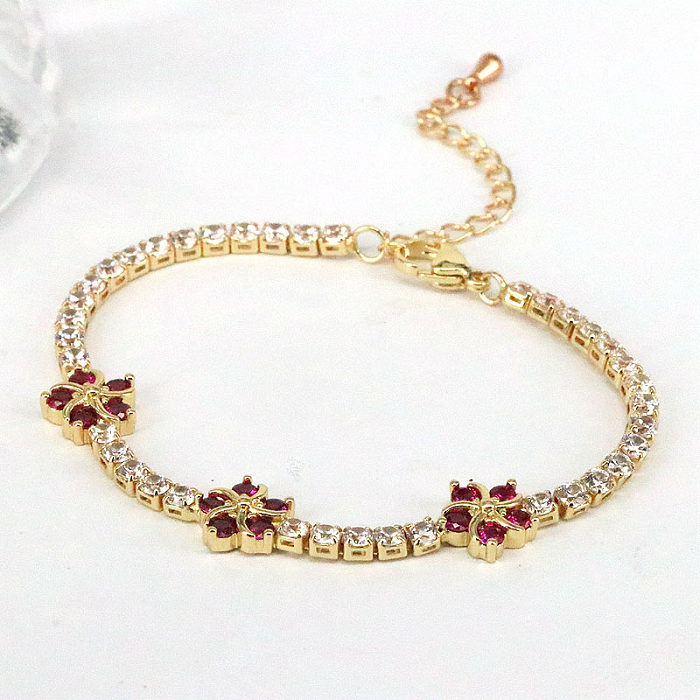 Bracelets en cuivre de fleur de mode des femmes plaquant des Bracelets de cuivre de Zircon incrustés