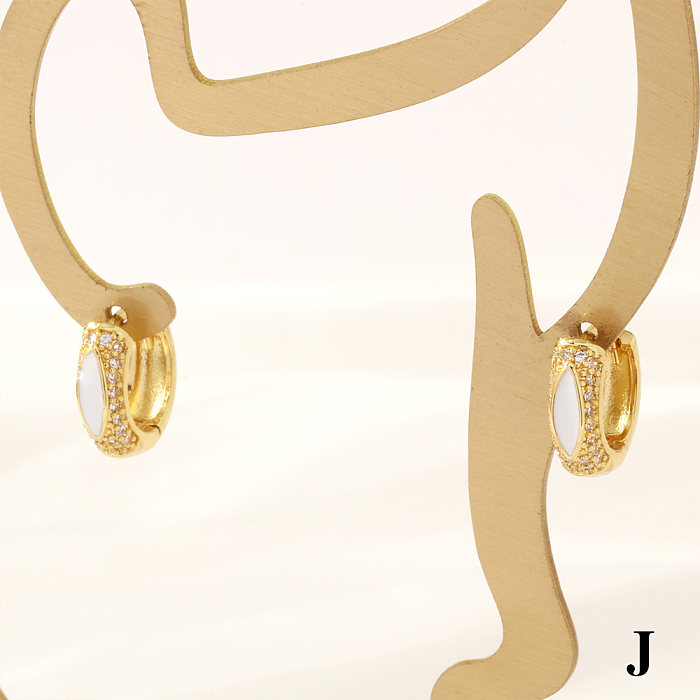 1 Pair Retro Simple Style Geometric Enamel Plating Inlay Copper Zircon 18K Gold Plated Hoop Earrings