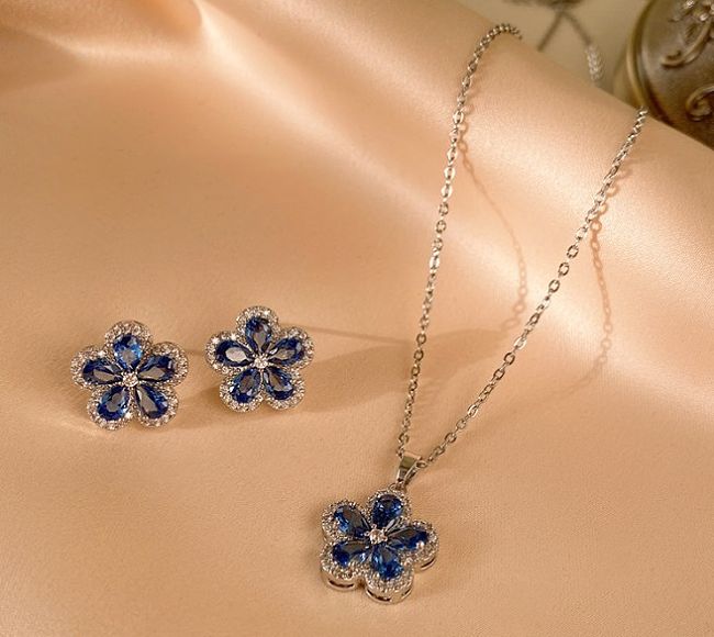 Glam Flower Copper Inlay Zircon Women'S Earrings Necklace