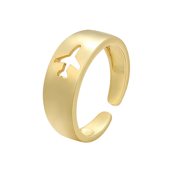 Cobre brilhante chapeado anel de ouro 18k relâmpago avião borboleta padrão casal anel