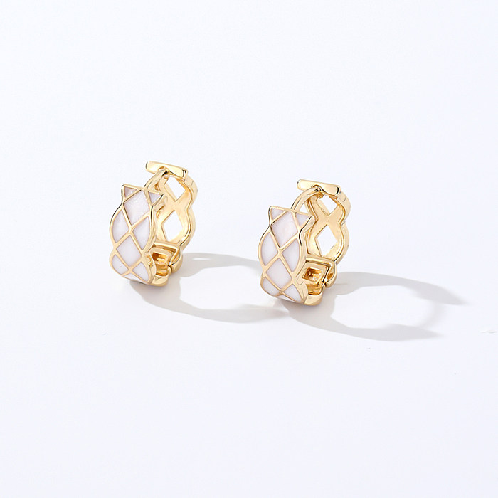 1 paire de boucles d'oreilles décontractées en cuivre et émail, Style coréen, géométrique, Argyle