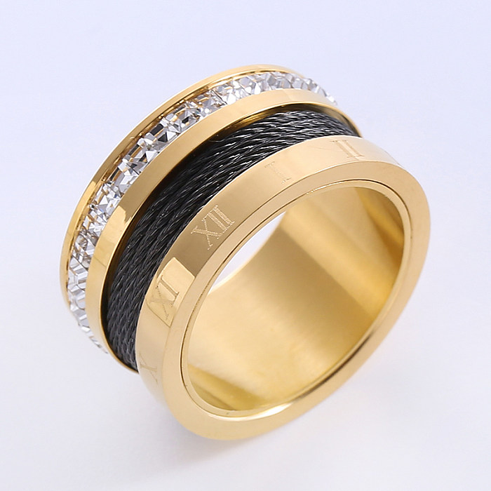 Elegante, romantische Farbblock-Ringe mit Intarsien aus Edelstahl und 18 Karat vergoldeten Strasssteinen