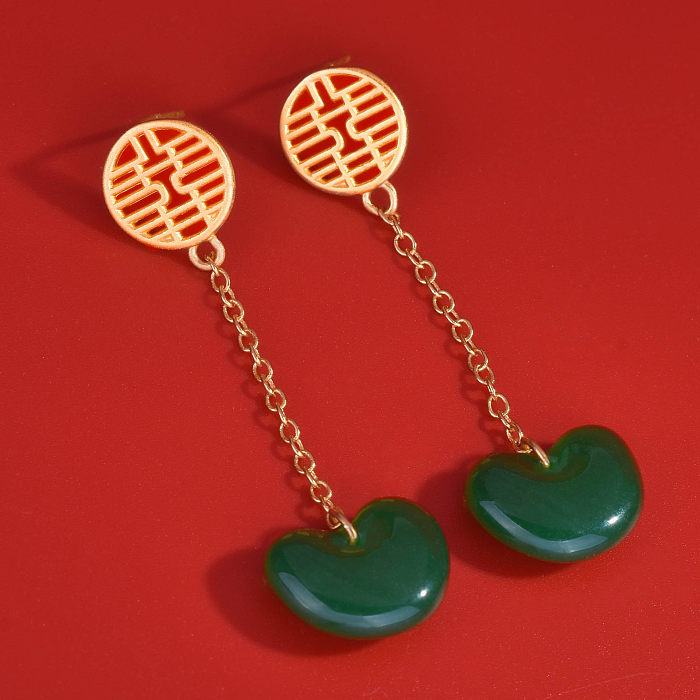 Acacia Bean Long Earrings Green Chalcedony Earrings