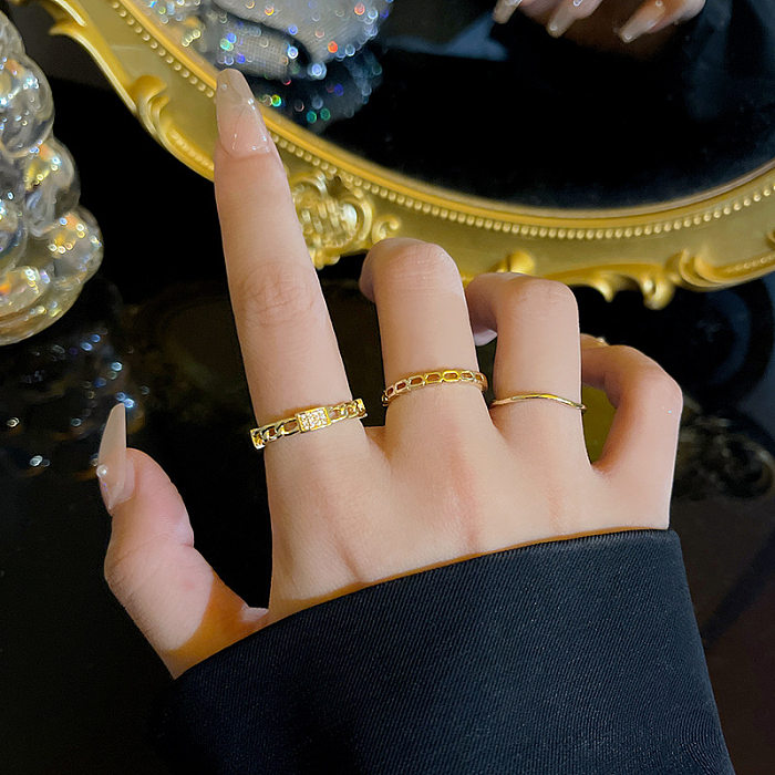 Anéis abertos de zircão com incrustações de cobre de cor sólida estilo vintage