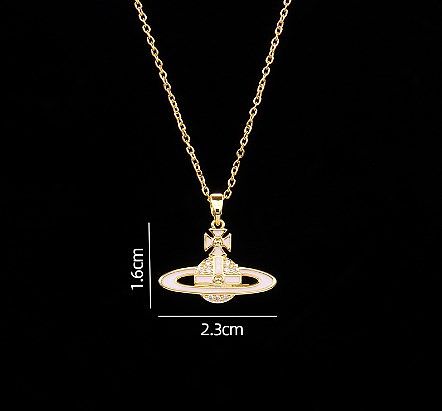 Sweet Planet Flower Bow Knot Copper Inlay Zircon Pendant Necklace