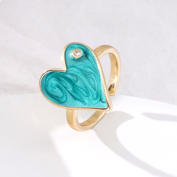 Fashion Heart Shape Copper Enamel Zircon Open Ring