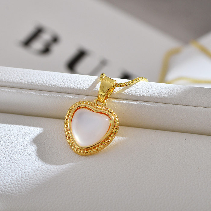 Simple Style Classic Style Heart Shape Copper Zircon Pendant Necklace In Bulk