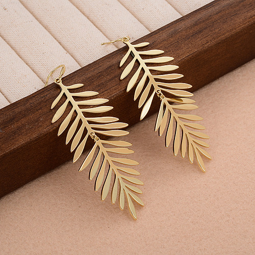 1 Pair Artistic Feather Plating Copper 14K Gold Plated Drop Earrings