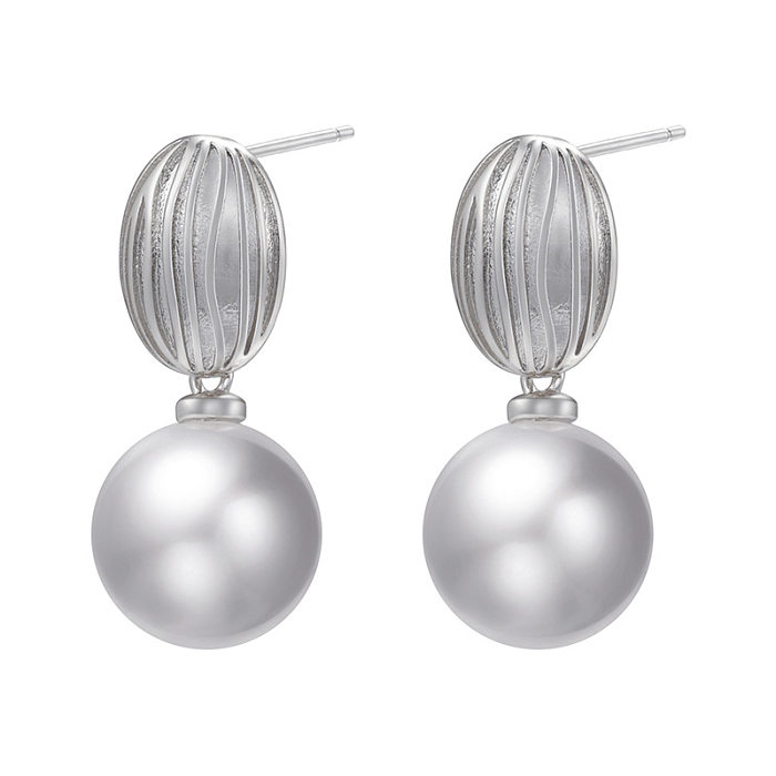 Pendientes colgantes de perlas artificiales chapados en latón en forma de U retro 1 par