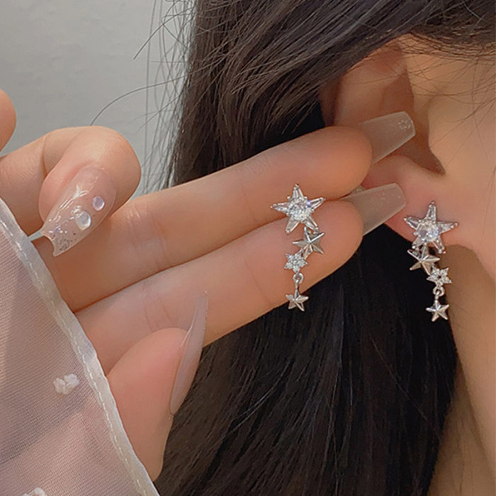 1 Pair Sweet Star Plating Inlay Copper Zircon Drop Earrings