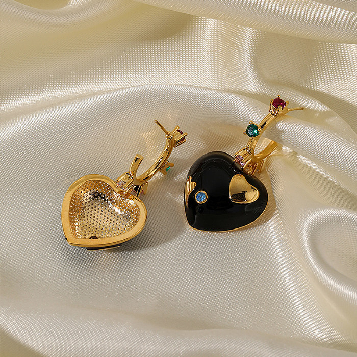1 Pair Vintage Style Heart Shape Inlay Copper Zircon Drop Earrings