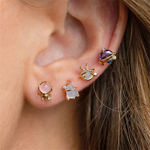 Lady Boucles d'oreilles géométriques en laiton Boucles d'oreilles en cuivre avec gemme en métal