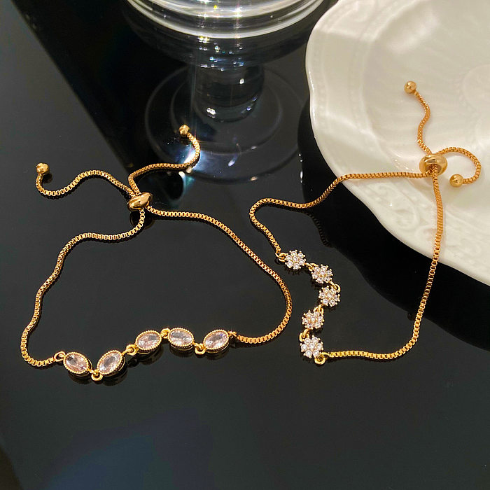 Bracelets à cordon plaqués or 14 carats, Style IG, fleur ovale douce, papillon, incrustation de cuivre, Zircon