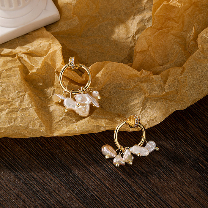 1 Pair Vintage Style Simple Style Star Flower Plating Inlay Copper Freshwater Pearl Zircon 14K Gold Plated 18K Gold Plated Ear Studs