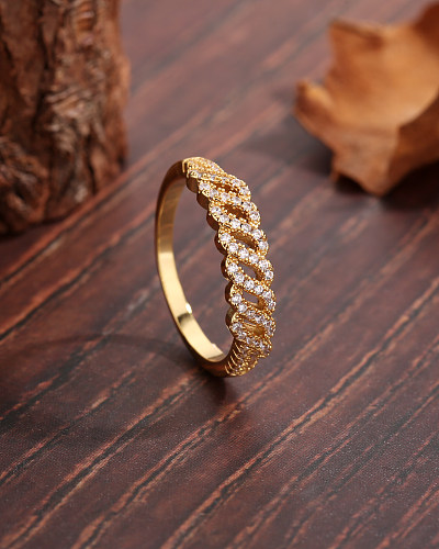 Glam Geometric Copper Plating Inlay Zircon 18K Gold Plated Rings
