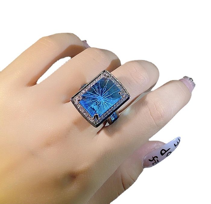 Luxurious Simple Style Rectangle Brass Inlay Gem Rings