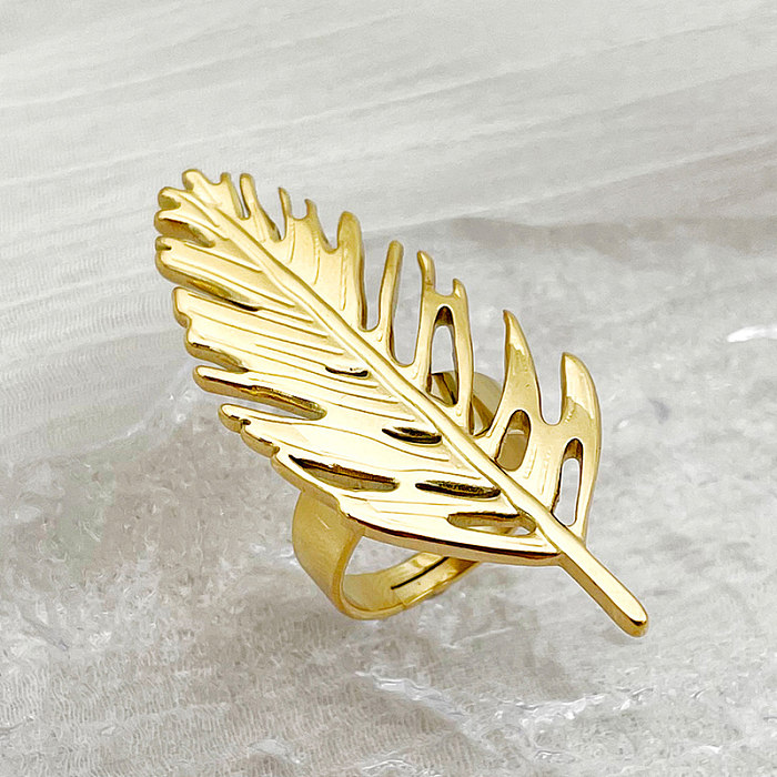 Casual Retro Roman Style Leaves Stainless Steel Polishing Plating Gold Plated Open Rings