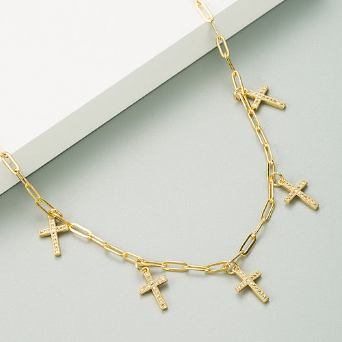 Leichte, luxuriöse, verkupferte 18-Karat-Gold-Mikro-Intarsien-Zirkon-Anhänger-Halskette