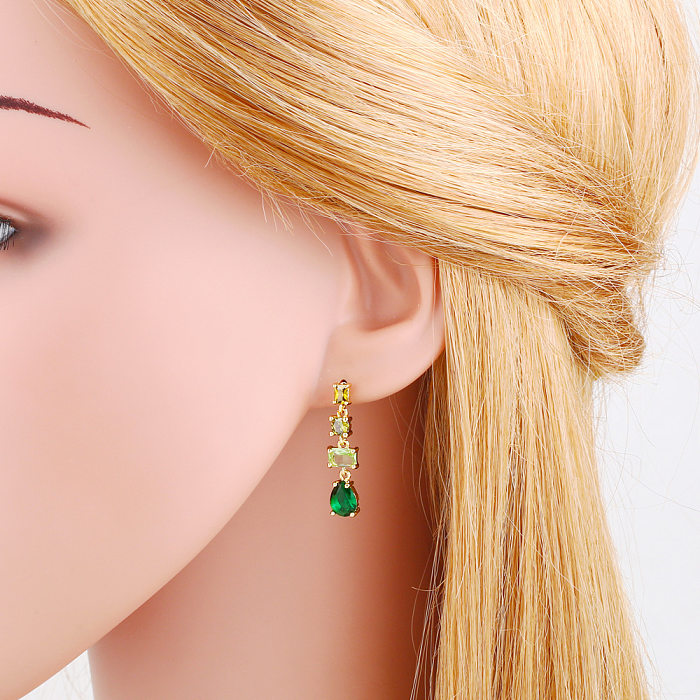 1 Pair Retro Geometric Copper Plating Inlay Zircon 18K Gold Plated Drop Earrings