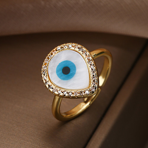 Simple Style Commute Devil'S Eye Copper Enamel Plating Inlay Zircon 18K Gold Plated Open Rings