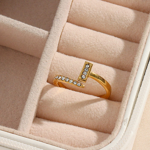 Anéis de aço inoxidável de cor sólida da moda embutidos anéis de cobre de zircão