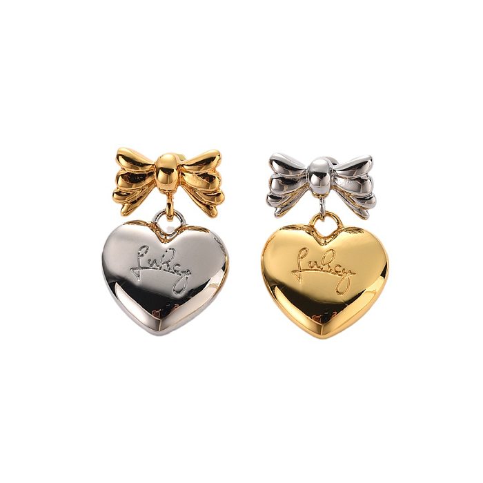 1 paire de boucles d'oreilles mignonnes en forme de cœur, nœud papillon plaqué en cuivre plaqué or 18 carats
