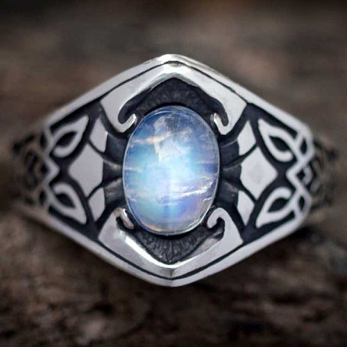 Cross-border Jewelry Wholesale Vintage Colorful Moonstone Ring