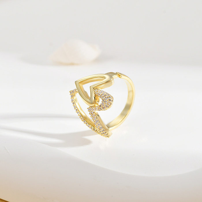 Sweet Heart Shape Copper Plating Zircon Open Ring
