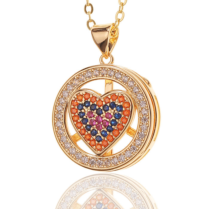 New Rotatable Heart-shaped Smiley Pendant Copper Inlaid Zircon Necklace