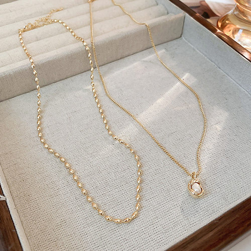 Modern Style Irregular Geometric Copper Gold Plated Silver Plated Pearl Pendant Necklace In Bulk