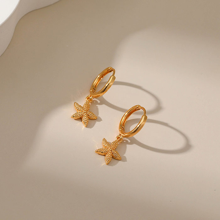 1 paire de boucles d'oreilles pendantes en forme d'étoile de mer, Style Simple, en cuivre, Patchwork