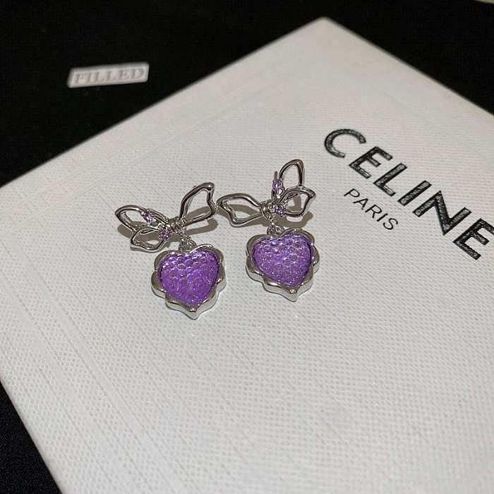 Pendientes colgantes de circonita con incrustaciones de cobre en forma de corazón de moda, 1 par