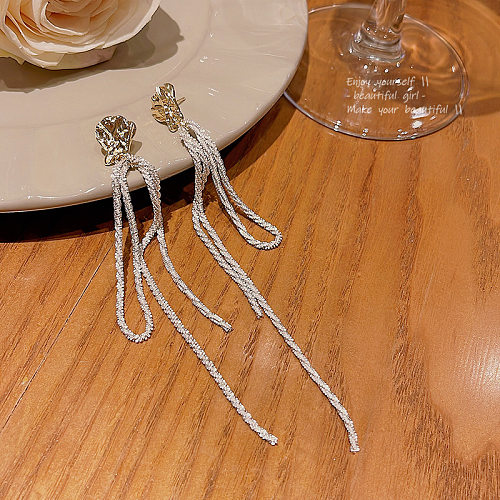 1 Pair Simple Style Tassel Pleated Copper Drop Earrings